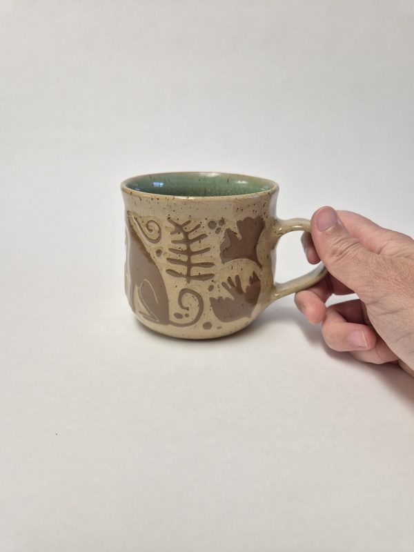 Ceramic greyhound sgraffito mug