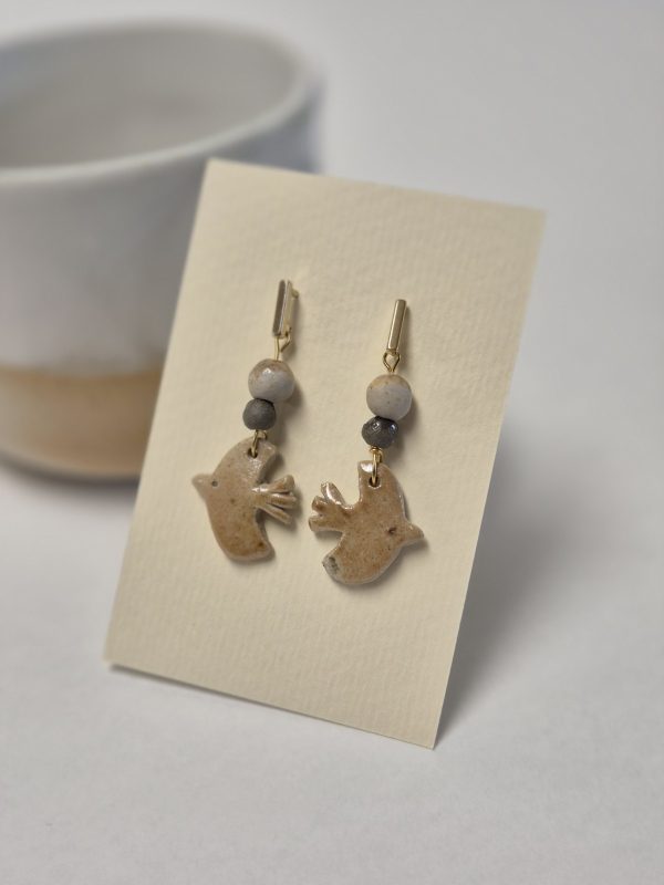 Wood fired bird earrings