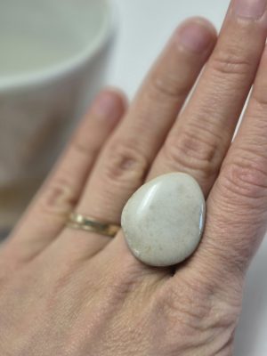 Wood fired ceramic ring in white