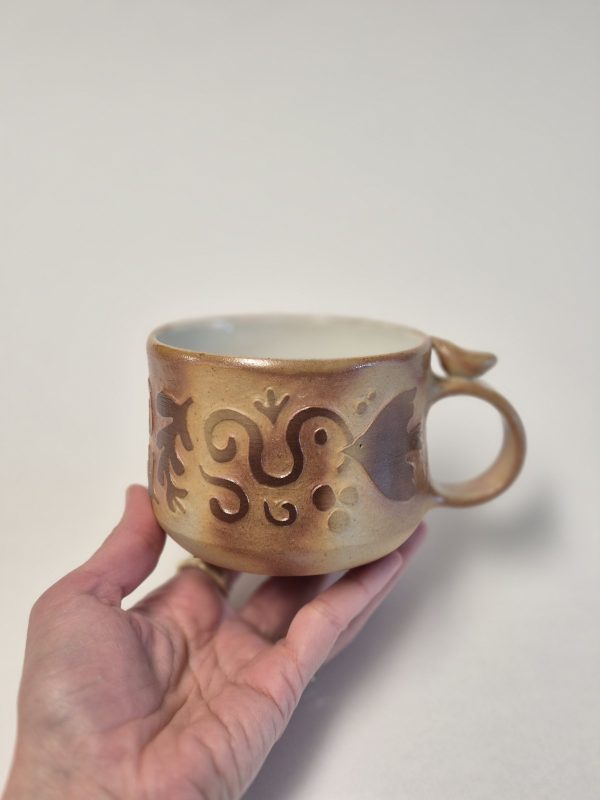 Wood fired sgraffito mug